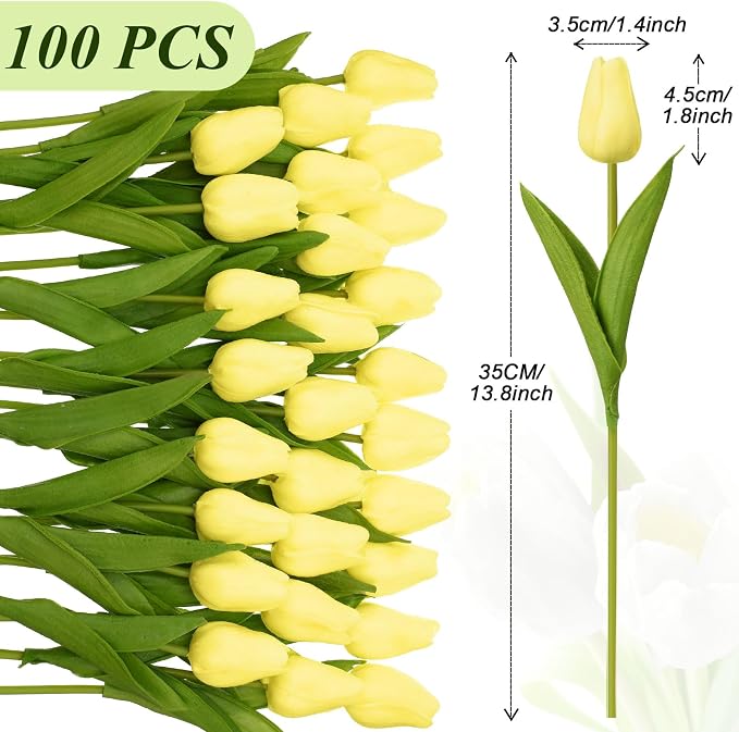 Janinka 100pcs Artificial Tulip Flowers Fake PU Tulips Faux Latex Bouquet - Image 2