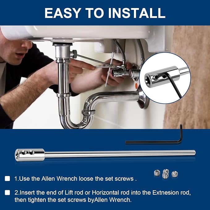 Extension Rod for Bathroom Pop-Up Vertical or Horizontal Rods, 6.64 Inch Pop Up - Image 6