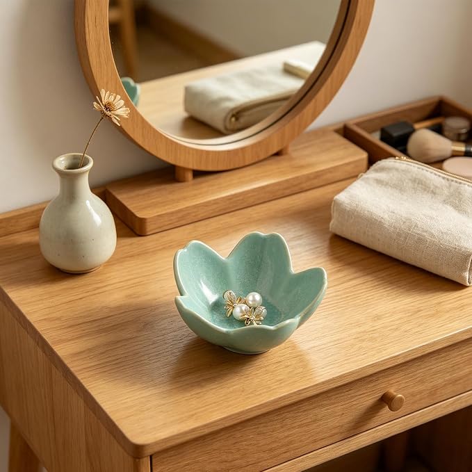 Floral Ceramic Jewelry Tray, 3.5" Ring Holder Trinket Bowl | Petite bowl keeps - Image 3