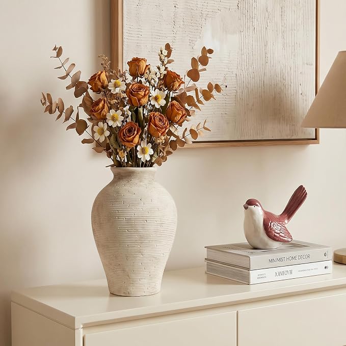 9.06 Inch Tall Vintage Ceramic Flower Vase, Rustic Farmhouse Vase - Image 4