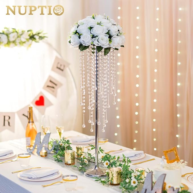 NUPTIO Tall Silver Centerpiece for Table, for Flowers Arrangement, Anniversary - Image 2