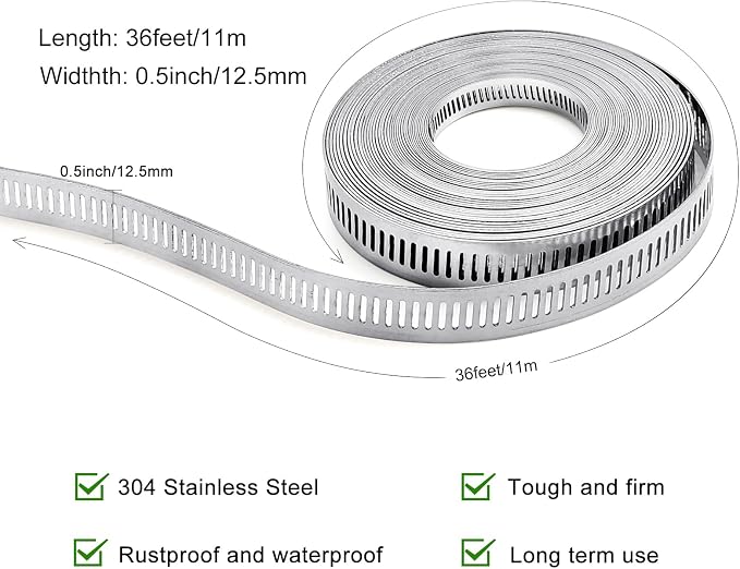 Hose Clamps, DIY 36 FT Metal Strap + 15 Fasteners, Hose Clamps Stainless Steel - Image 4