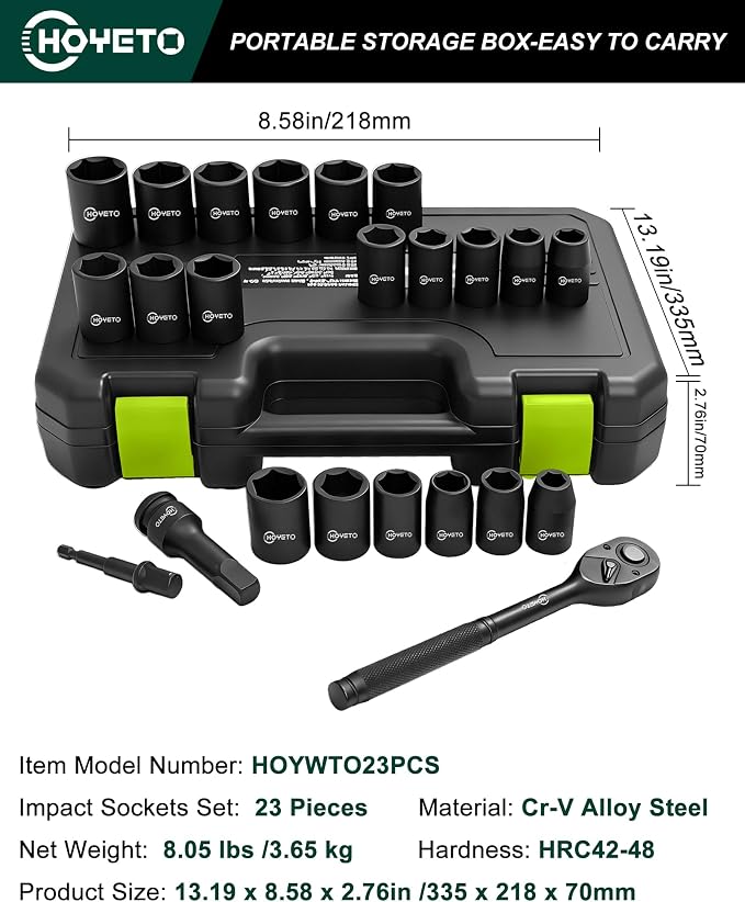 23-Piece 1/2" Drive Metric Ratchet & Socket Set | Includes 6-point Cr-V steel - Image 5