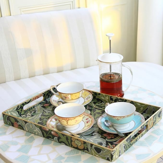 2 Pcs Serving Trays with Handle, Coffee Table Ottoman Tray, Plastic Large Small - Image 5