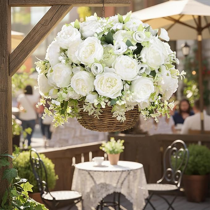 12 Bundles Peonies Artificial White Flowers Bouquet, Lifelike Silk Fake Peonies - Image 6