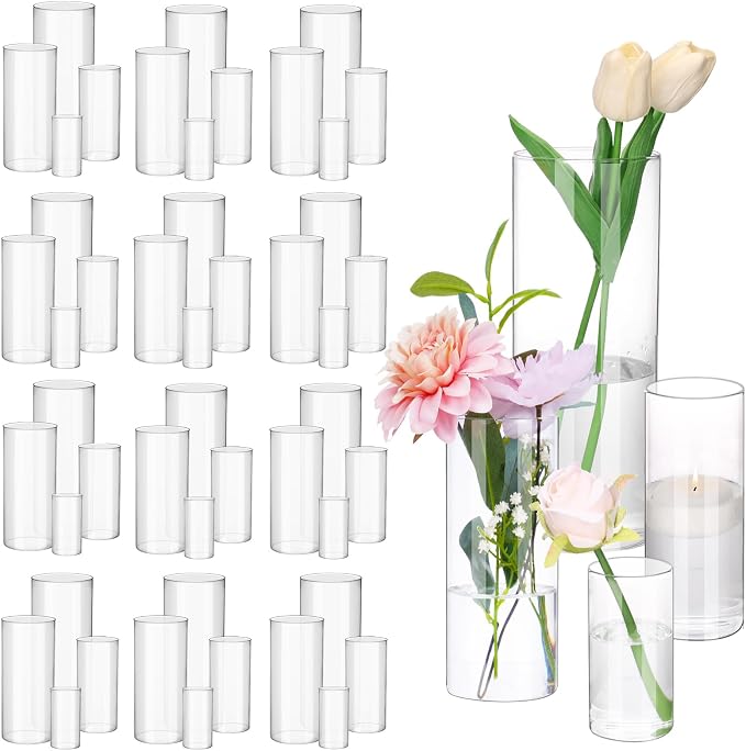 Fixwal 48pcs Clear Glass Cylinder Vases, 10 Inch Tall Cylinder Vases by Fixwal