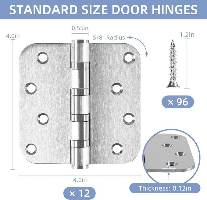 12 Pack Heavy Duty Stainless Steel Hinges, 4 x 4 Inch Brushed Nickel Ball - Image 3