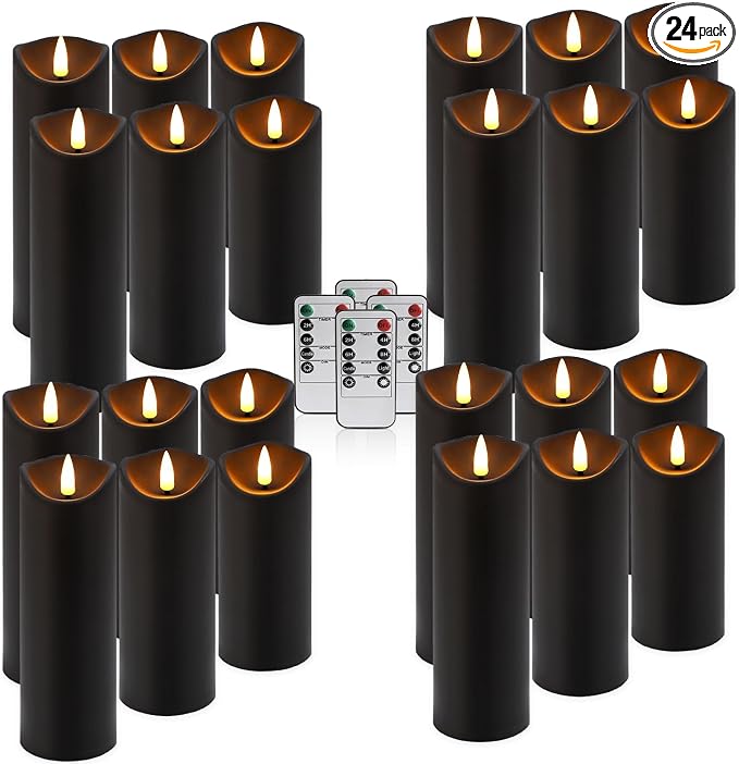 24 Pack Black Halloween Decoration Flickering Flameless Candles, Battery by CAKETYCG