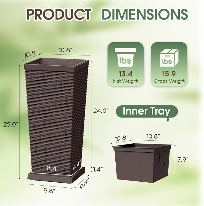 Set of 2 24 Inch Tall Plastic Planters - Image 7