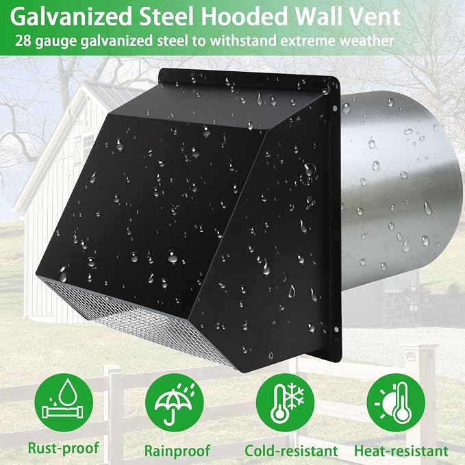 5 Inch Hooded Wall Vent with Screen and Damper, Galvanized Steel - Image 5