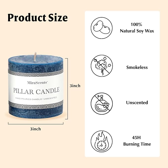 3x3 Inch Dark Blue Pillar Candles Set of 3 - Image 6