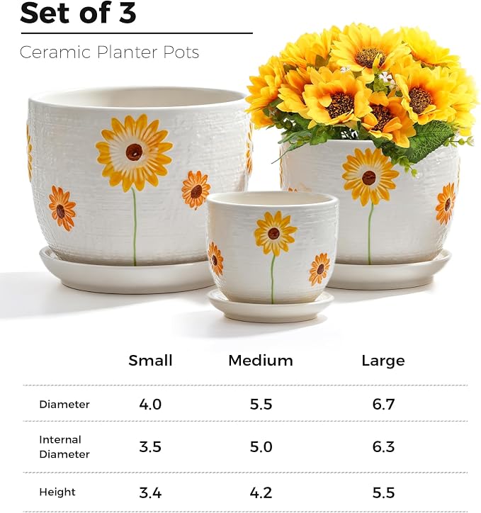 Ceramic Plant Pots, Sunflower Planters - Image 2