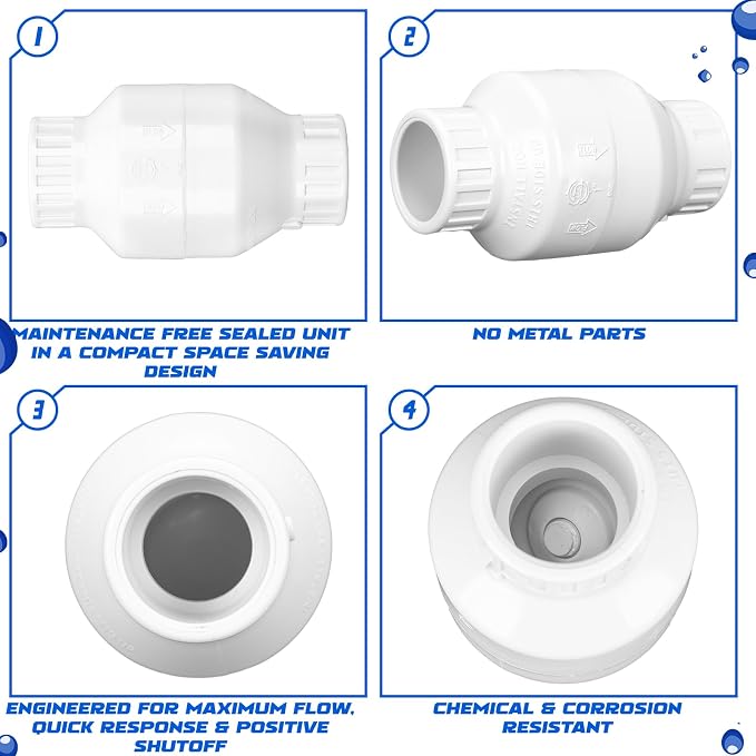 Geetery 1 Pcs 1'' PVC Check Valve Slip Swing No Spring Back Flow Preventer - Image 3
