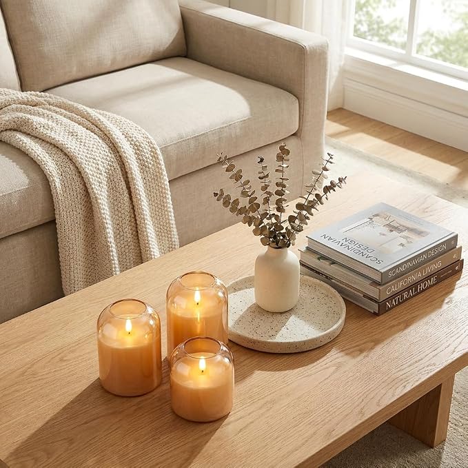 Fall Decorations for Home, Amber Glass Flameless Candles, LED Pillar Candle | - Image 8
