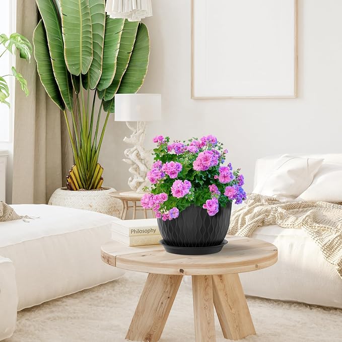 Meowell 12/10/9 inch Large Plant Pots, 3 Pack Wide Flower Pots - Image 5