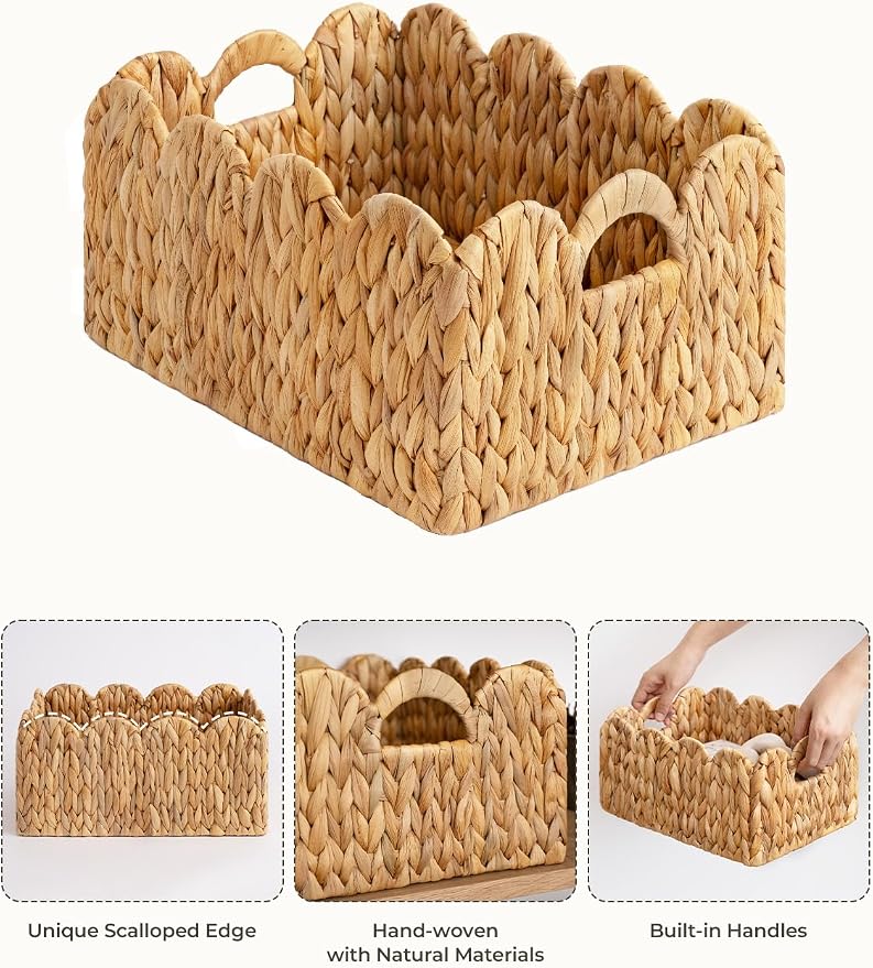 StorageWorks Scalloped Edge Wicker Basket, Hand-woven Rattan Baskets - Image 4