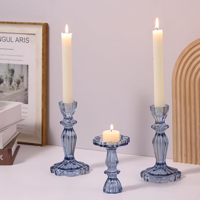 Blue Candlestick Holders Set of 6, Taper Candle Holders | 4.3" H & 6.3" H - Image 7