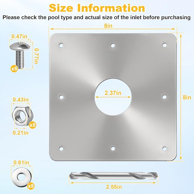 8x8-Inch Stainless Steel Pool Water Return Repair Kit - Image 2