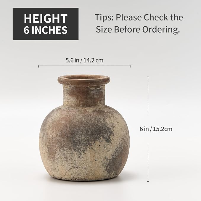 SIDUCAL Ceramic Rustic Farmhouse Vase | 6 Inch Pottery Decorative Flower - Image 4