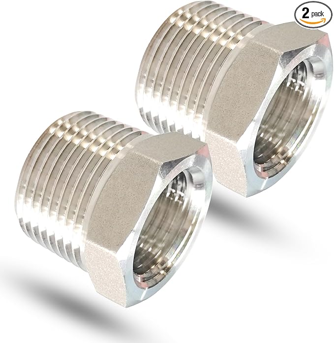 1/2" NPT Male to 3/8" NPT Female Reducer Bushing, 304 Stainless Steel Pipe Hex by Unknown