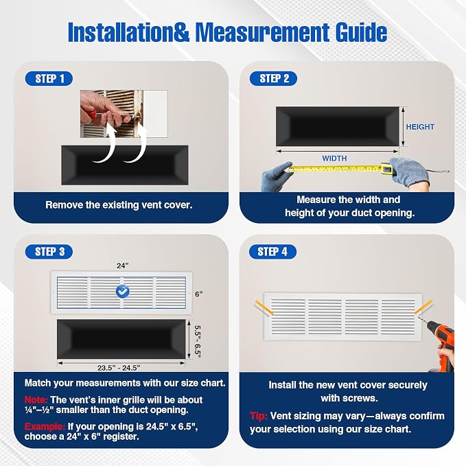 Fancat 24x6 Steel Return Air Grille, HVAC Vent Cover, 0.7cm Overall Depth - Image 7