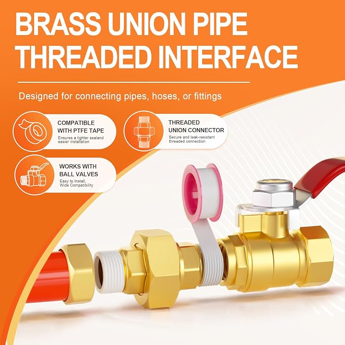 GASHER 5PCS 1/4" MNPT Brass Union Pipe Fitting | 1/4 Inch Male x 1/4 Inch Male - Image 5