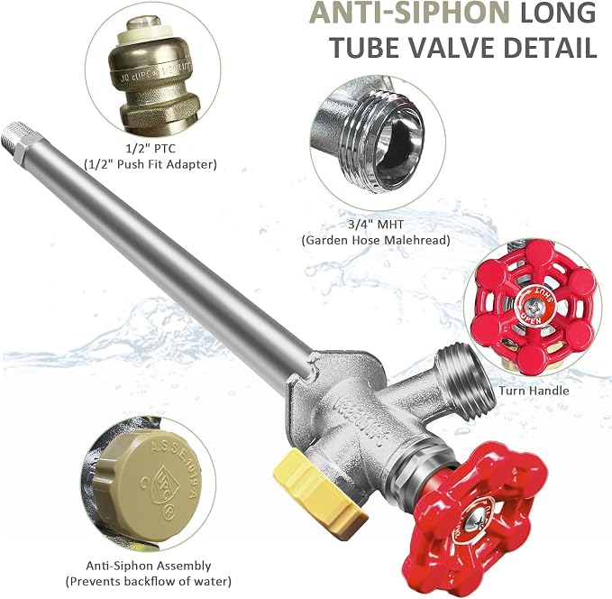 8 inch Anti-Siphon Frost Free Sillcock, No Lead Brass Frost Proof Outdoor - Image 7