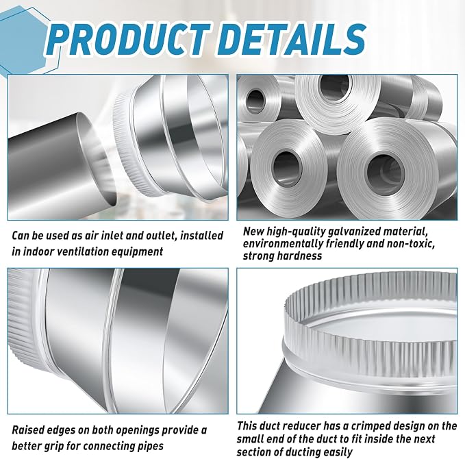 2 Pcs 10 Inch to 8 Inch Duct Reducer Increaser | Galvanized Steel Air Duct - Image 3