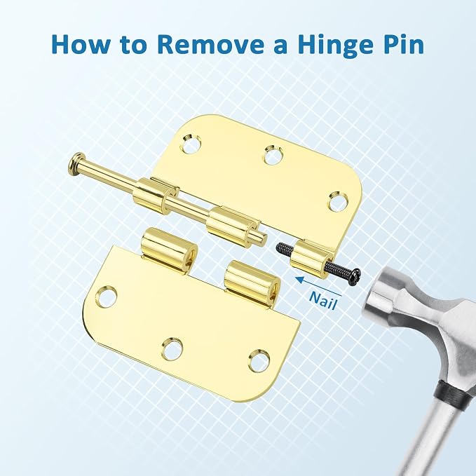 KNOBWELL 3.5 Inch Brass Door Hinges, 6 Pack | 3.5" x 3.5" Size, 5/8" Radius - Image 9