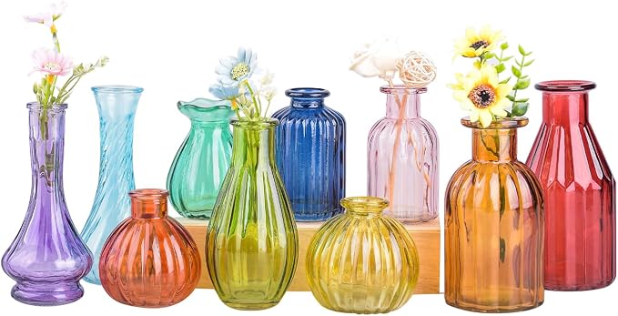 Eleganttime Bud Vases for Flowers, Glass Colored Bud Vase in Bulk Set of 10 by ELEGANTTIME