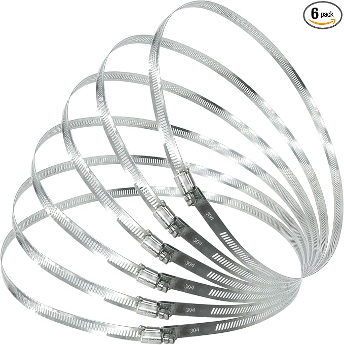 6 Pcs 9.8-Inch/250mm 304 Stainless Steel Hose Clamps | Adjustable Worm Gear by WelcometotheTEXNINC