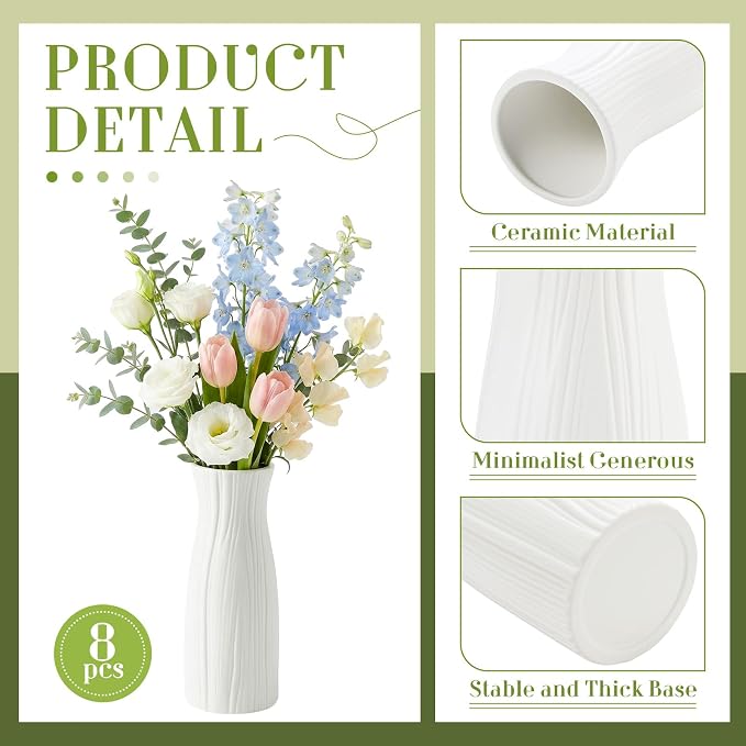 Qinyoung White Ceramic Bud Vase Set of 8 - Image 3