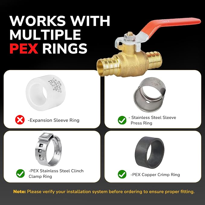 1/2" PEX Ball Valve, Brass Full Port Shut-off Valve, Pex Crimp Fitting - Image 8