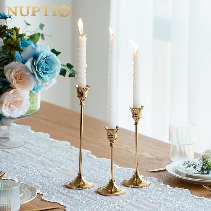 Candlestick Holders Taper Candle Holders, Brass Gold Candlestick Holder Set - Image 9