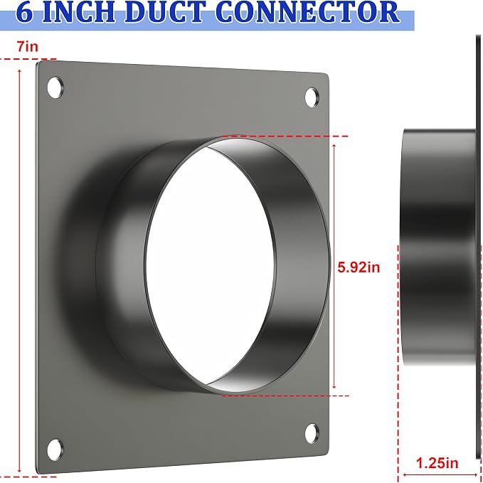6 Inch Duct Flange, Dryer Vent Wall Plate Adapter, Galvanized Steel Square Duct - Image 2