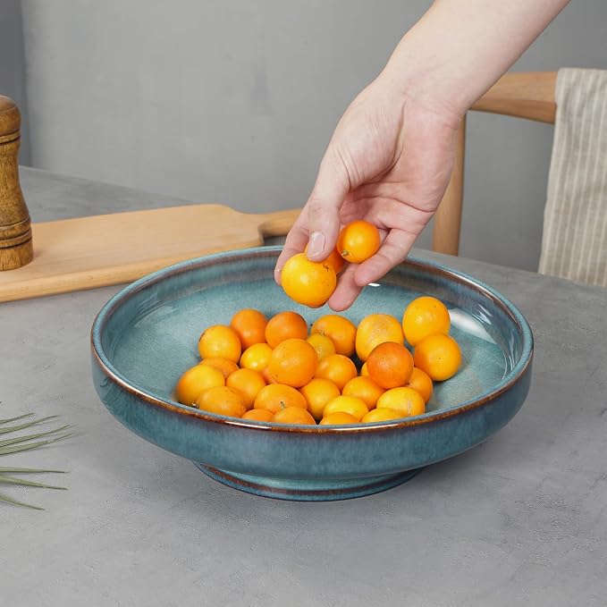 Ceramic Fruit Bowl for Kitchen Counter, Decorative Pedestal Bowl for Table - Image 2