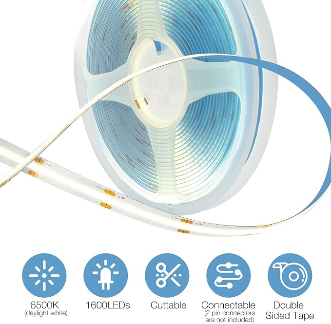 DAYBETTER COB LED Strip, 16.4 ft White LED Strip Lights, Dimmable LED Light - Image 5