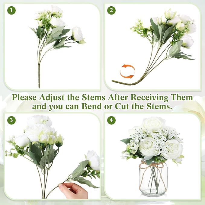 12 Sets Mason Jar Flowers Centerpiece Table Decorations, Artificial Peony - Image 2