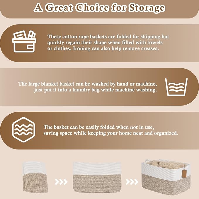 Goodpick 75L Extra Large Woven Rope Blanket Basket, Fits Living Room & Nursery - Image 7