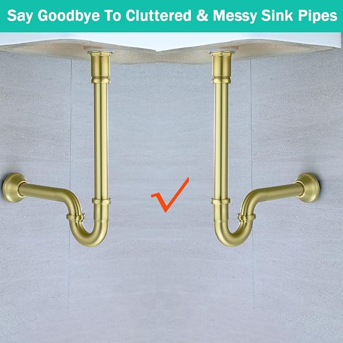 Brass P Trap with Pop Up Drain Stopper, U-Shape 1 1/4 Slip Joint Extension Tub - Image 3