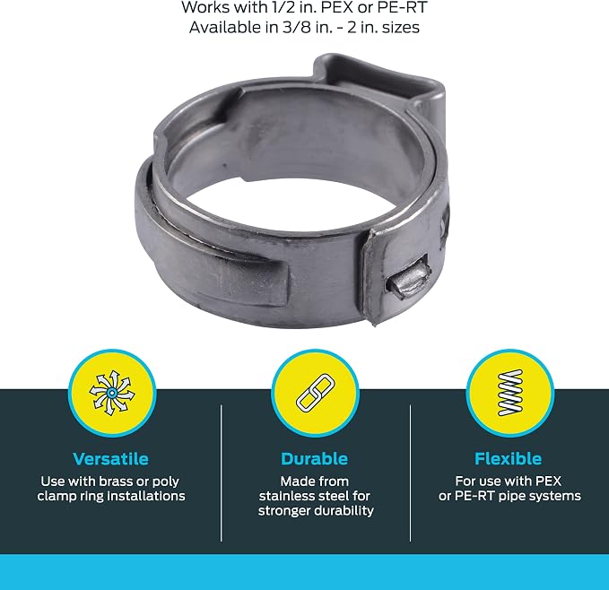 SharkBite 1/2 Inch Clamp Ring, Stainless Steel Plumbing Fitting, PEX Pipe - Image 3