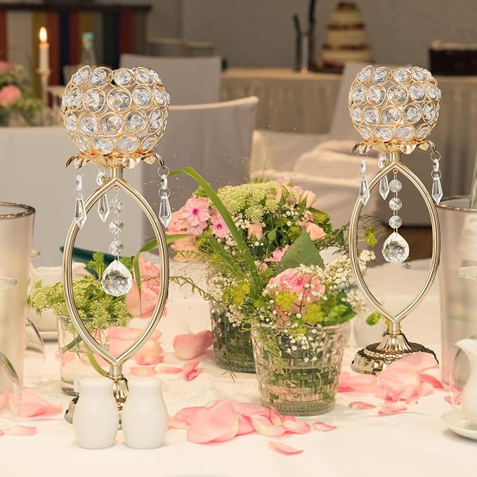 12 Pcs Elegant Metal Crystal Tea Light Candle Holders | - Image 6