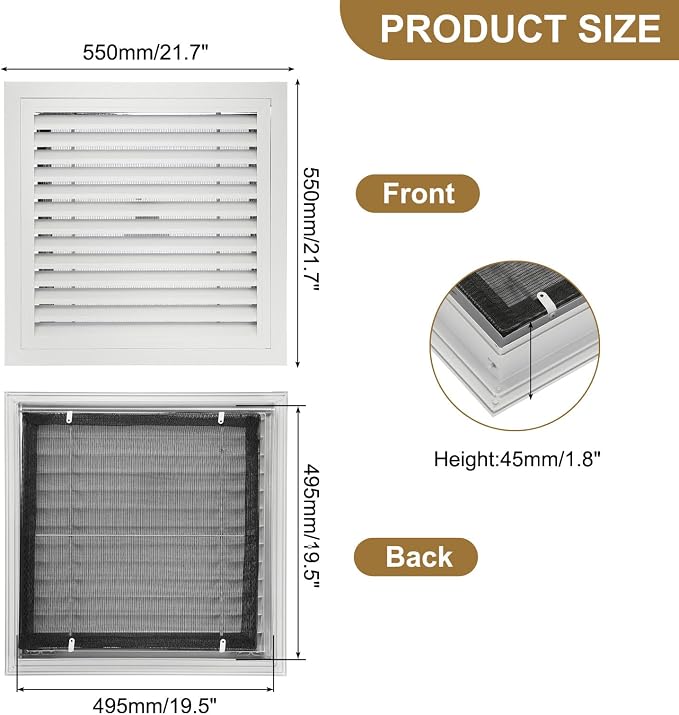 PATIKIL 20" x 20" Aluminum Return Grille, Return Air Vent Cover Linear Bar - Image 2