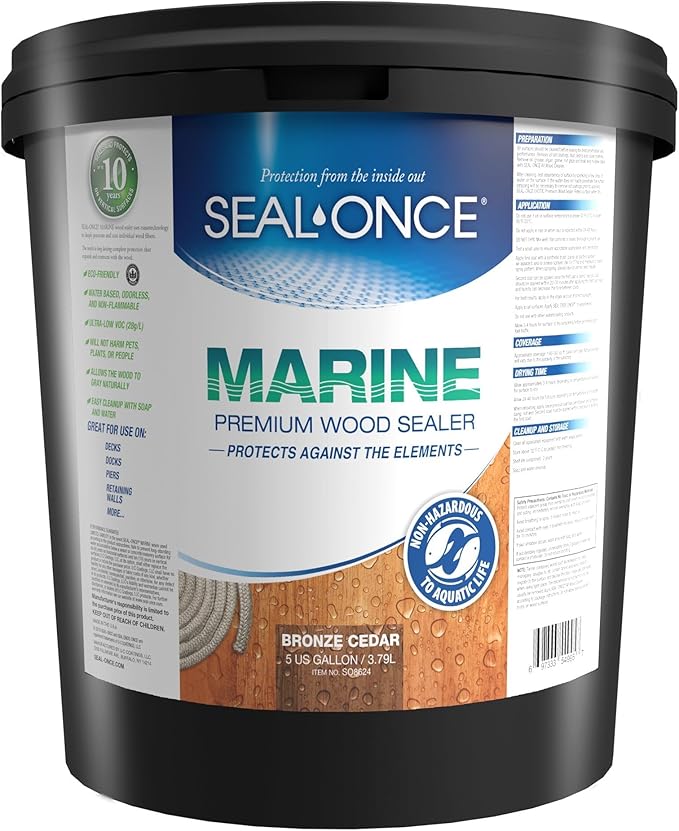 Seal-Once Marine Waterproof Wood Sealer and Stain, Bronze Cedar, 5 Gallon | by SEAL-ONCE