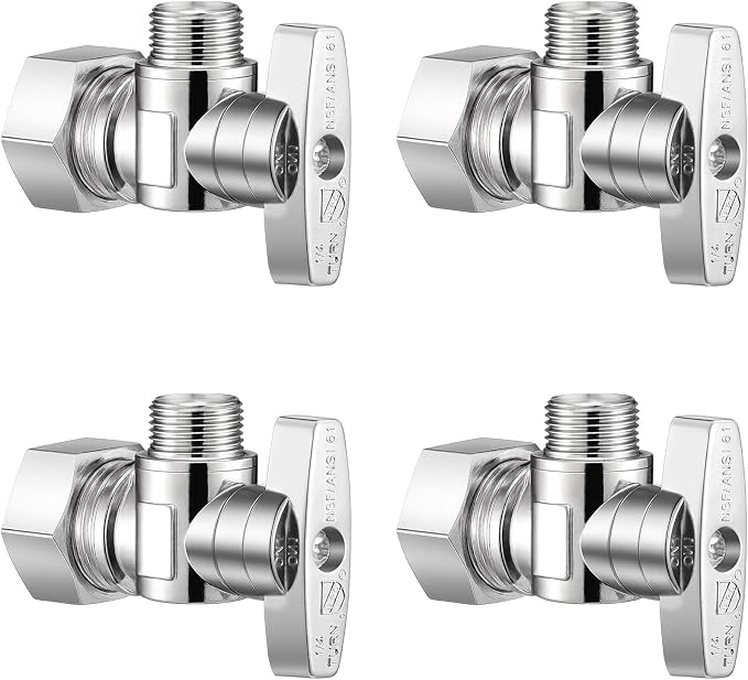 4 Pack Angle Stop Valve, 1/4 Turn Water Shut Off Valves, 1/2" Nominal by oiununo