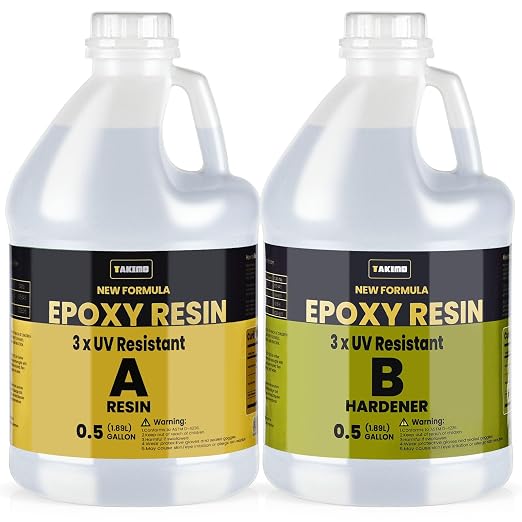 TAKIMO 1 Gal 3X UV Resistant Crystal Clear Epoxy Resin Kit, 1:1 High Gloss | by TAKIMO