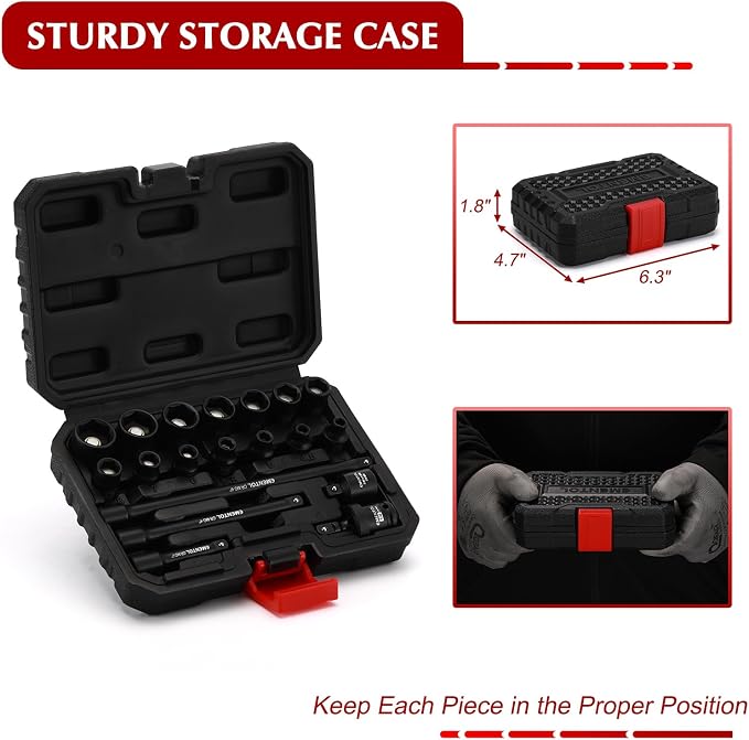 EMENTOL 1/4 Inch Drive Magnetic Impact Socket Set, 19-Piece Metric, 6 Point - Image 7