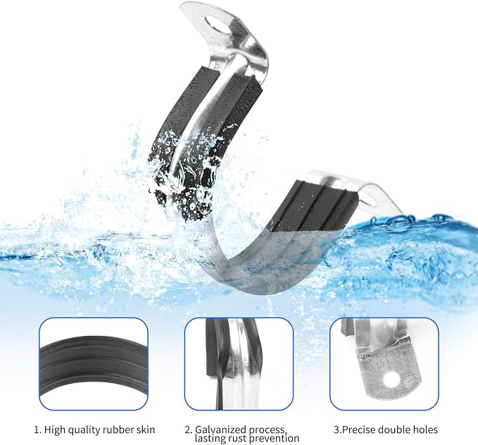 1-1/4 Inch Reinforced Rigid Pipe Strap, 2 Holes U Bracket Cable Clamp Hanger - Image 3