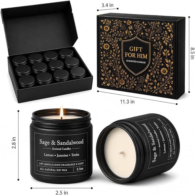 YMing 12 Pack Scented Candles for Men, Masculine Soy Candle Gift Set, 3.5 oz - Image 7