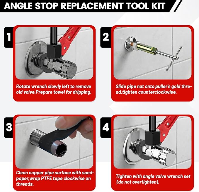 6 Pcs Plumbing Tools Kit with Angle Stop Wrench & 1/2-Inch Compression Sleeve - Image 4
